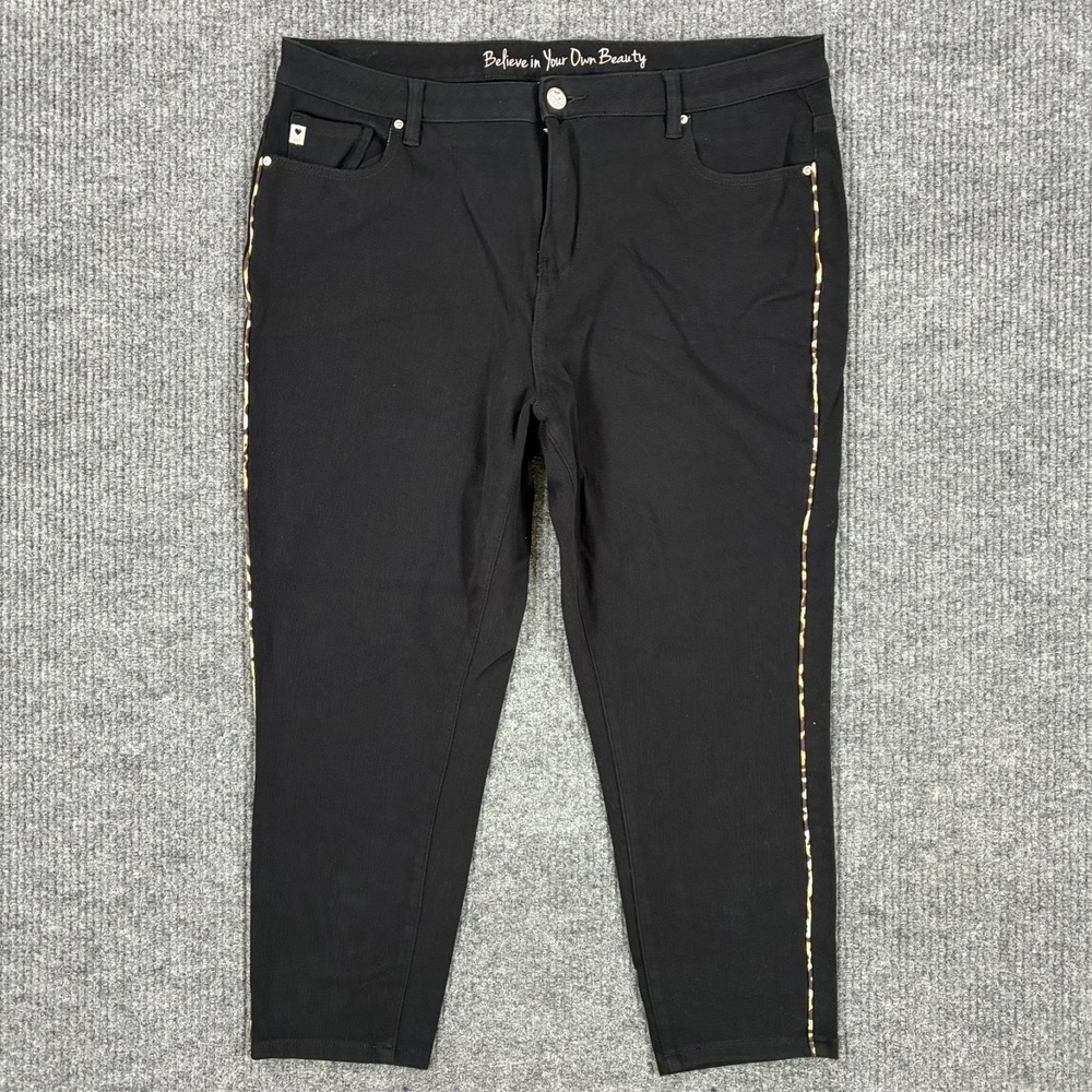 Belle by Kim Gravel Womens 18W Black Skinny Jeans Side Stripe Stretch Denim‎
